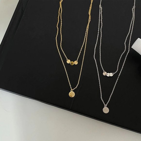 *925 Sterling Silver Coin Drop Layered Necklace - Picture 7 of 13